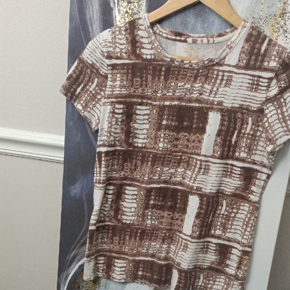 Michael Kors White and Brown Polo T-Shirt